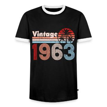 Vintage 1963 Palm Trees Retro Birthday - Men's Ringer Shirt - black/white - Front - AI Model Female 172 light (172cm) & AI Model Male 178 light (178cm)