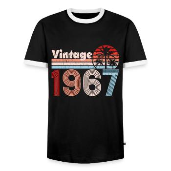 Vintage 1967 Palm Trees Retro Birthday - Men's Ringer Shirt - black/white - Front - AI Model Female 172 light (172cm) & AI Model Male 178 light (178cm)