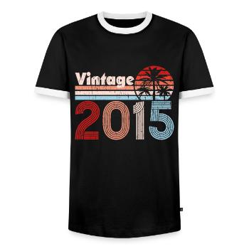 Millésime 2015 Palmiers Rétro Anniversaire - T-shirt contrasté Homme - noir/blanc - Devant - AI Model Female 172 light (172cm) & AI Model Male 178 light (178cm)
