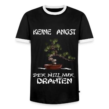 BONSAI Yamadori Nebari Bonsaimeister will drahten - Männer Kontrast-T-Shirt - Schwarz/Weiß - Vorne - AI Model Female 172 light (172cm) & AI Model Male 178 light (178cm)