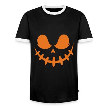 Jack O Lantern Scary Carved Pumpkin Face Halloween - Men's Ringer Shirt - black/white - Front - AI Model Female 172 light (172cm) & AI Model Male 178 light (178cm)