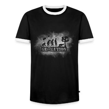 Geolution-light-grunge - Men's Ringer Shirt - black/white - Front - AI Model Female 172 light (172cm) & AI Model Male 178 light (178cm)