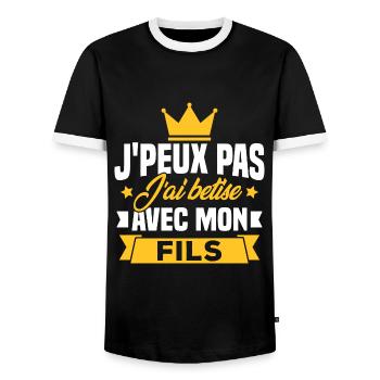 I can't I bet with my son - Men's Ringer Shirt - black/white - Front - AI Model Female 172 light (172cm) & AI Model Male 178 light (178cm)