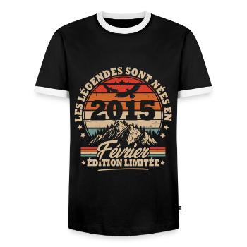 Cadeau D'anniversaire Nées En Février 2015 - T-shirt contrasté Homme - noir/blanc - Devant - AI Model Female 172 light (172cm) & AI Model Male 178 light (178cm)