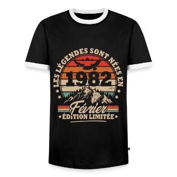 Cadeau D'anniversaire Nées En Février 1982 - T-shirt contrasté Homme - noir/blanc - Devant - AI Model Female 172 light (172cm) & AI Model Male 178 light (178cm)