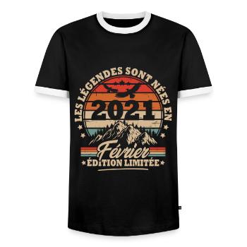 Cadeau D'anniversaire Nées En Février 2021 - T-shirt contrasté Homme - noir/blanc - Devant - AI Model Female 172 light (172cm) & AI Model Male 178 light (178cm)