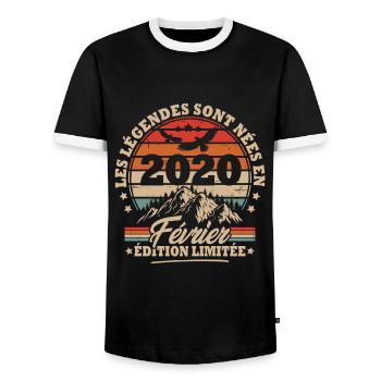 Cadeau D'anniversaire Nées En Février 2020 - T-shirt contrasté Homme - noir/blanc - Devant - AI Model Female 172 light (172cm) & AI Model Male 178 light (178cm)