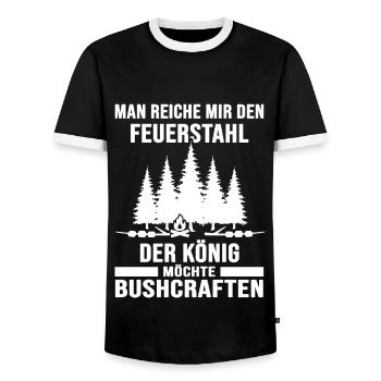 outdoor survival bushcraft-könig feuerstahl - Männer Kontrast-T-Shirt - Schwarz/Weiß - Vorne - AI Model Female 172 light (172cm) & AI Model Male 178 light (178cm)