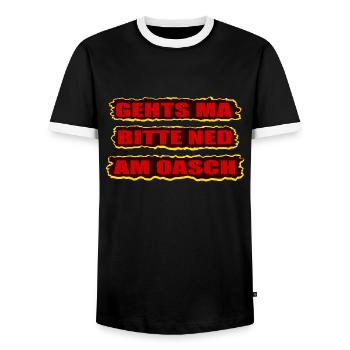 gehts ma bitte ned am oasch, wienerisch nerv nicht - Männer Kontrast-T-Shirt - Schwarz/Weiß - Vorne - AI Model Female 172 light (172cm) & AI Model Male 178 light (178cm)