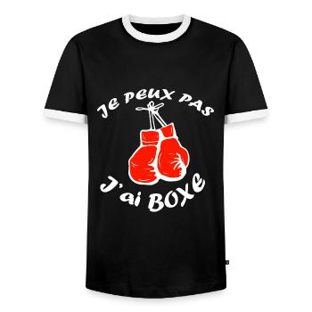 je peux pas j'ai BOXE BEST-SELLER 🌟🌟 - T-shirt contrasté Homme - noir/blanc - Devant - AI Model Female 172 light (172cm) & AI Model Male 178 light (178cm)