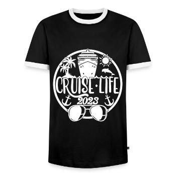 Cruise Life 2023 Cruising Summer Holiday Vacation - Men's Ringer Shirt - black/white - Front - AI Model Female 172 light (172cm) & AI Model Male 178 light (178cm)