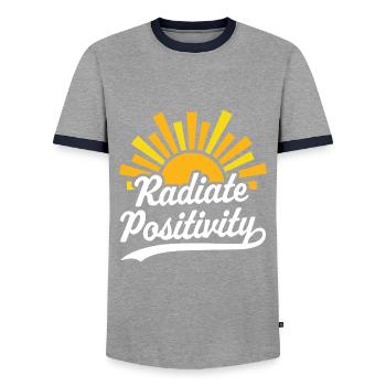 Rayonnez de positivité - T-shirt contrasté Homme - gris/marine  - Devant - AI Model Female 172 light (172cm) & AI Model Male 178 light (178cm)