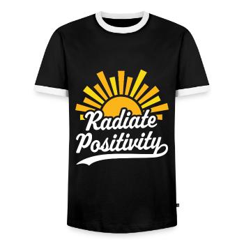 Radiate Positivity - Men's Ringer Shirt - black/white - Front - AI Model Female 172 light (172cm) & AI Model Male 178 light (178cm)