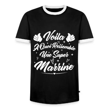 Voilà à quoi ressemble une super marraine - T-shirt contrasté Homme - noir/blanc - Devant - AI Model Female 172 light (172cm) & AI Model Male 178 light (178cm)
