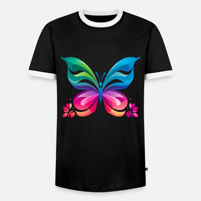 Rainbow Butterfly - Men's Ringer Shirt - black/white