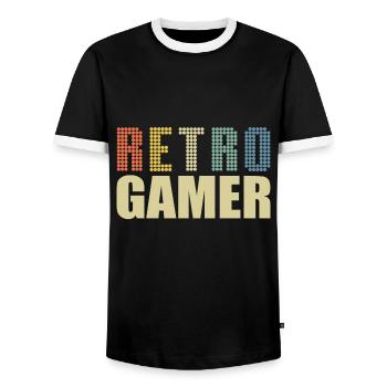 Retro Gamer Vintage Gaming Nerd Gift T-Shirt - Men's Ringer Shirt - black/white - Front - AI Model Female 172 light (172cm) & AI Model Male 178 light (178cm)