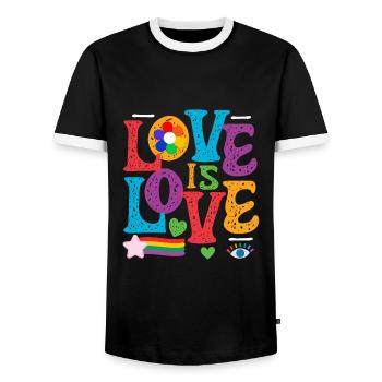 LOVE is Love LGBTQ Rainbow Pride - Men's Ringer Shirt - black/white - Front - AI Model Female 172 light (172cm) & AI Model Male 178 light (178cm)