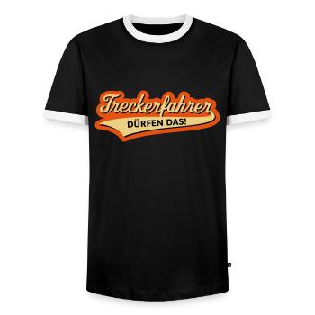 Treckerfahrer Dürfen Das! (Trecker, Traktor, 3CV4) - Männer Kontrast-T-Shirt - Schwarz/Weiß - Vorne - AI Model Female 172 light (172cm) & AI Model Male 178 light (178cm)