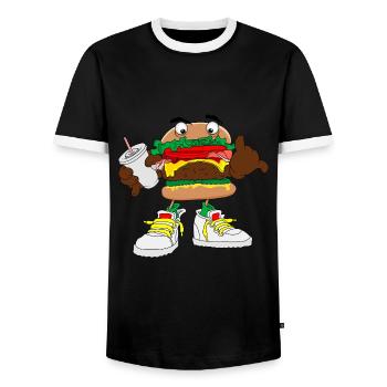 Burger Hamburger Cheeseburger Fast Food - Männer Kontrast-T-Shirt - Schwarz/Weiß - Vorne - AI Model Female 172 light (172cm) & AI Model Male 178 light (178cm)