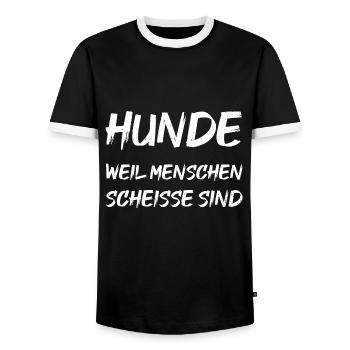Hunde weil Menschen scheisse sind - Männer Kontrast-T-Shirt - Schwarz/Weiß - Vorne - AI Model Female 172 light (172cm) & AI Model Male 178 light (178cm)