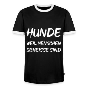 Hunde weil Menschen scheisse sind - Männer Kontrast-T-Shirt - Schwarz/Weiß - Vorne - AI Model Female 172 light (172cm) & AI Model Male 178 light (178cm)