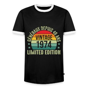 généraux depuis 49 ans, 49e anniversaire Original - T-shirt contrasté Homme - noir/blanc - Devant - AI Model Female 172 light (172cm) & AI Model Male 178 light (178cm)