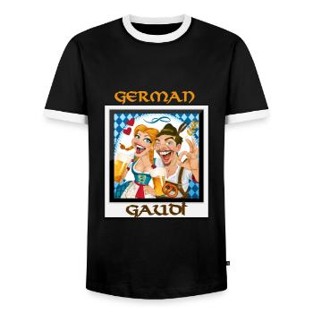 GERMAN GAUDI - Men's Ringer Shirt - black/white - Front - AI Model Female 172 light (172cm) & AI Model Male 178 light (178cm)