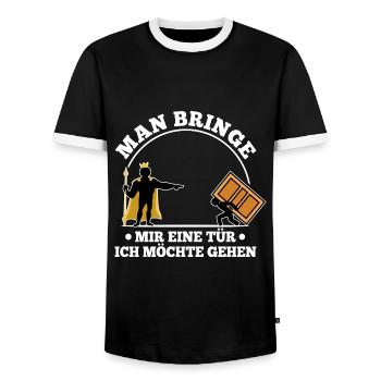 Man bringe mir eine Tür, ich möchte gehen - Männer Kontrast-T-Shirt - Schwarz/Weiß - Vorne - AI Model Female 172 light (172cm) & AI Model Male 178 light (178cm)