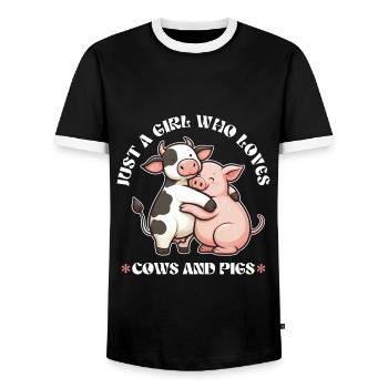 Drôle d’amant des animaux de la ferme porcelet fermier cochon vache - T-shirt contrasté Homme - noir/blanc - Devant - AI Model Female 172 light (172cm) & AI Model Male 178 light (178cm)