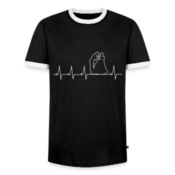 Hochzeit - Brautpaar - Heartbeat - Männer Kontrast-T-Shirt - Schwarz/Weiß - Vorne - AI Model Female 172 light (172cm) & AI Model Male 178 light (178cm)