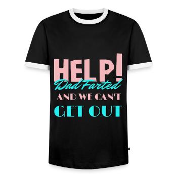Hilfe! Papa hat gefurzt und wir können am Vatertag nicht raus - Männer Kontrast-T-Shirt - Schwarz/Weiß - Vorne - AI Model Female 172 light (172cm) & AI Model Male 178 light (178cm)