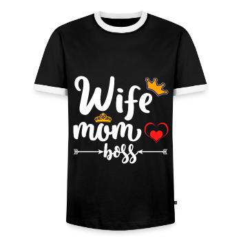 Wife Mom Boss Wife's Mother's Wife Wife Saying - Men's Ringer Shirt - black/white - Front - AI Model Female 172 light (172cm) & AI Model Male 178 light (178cm)