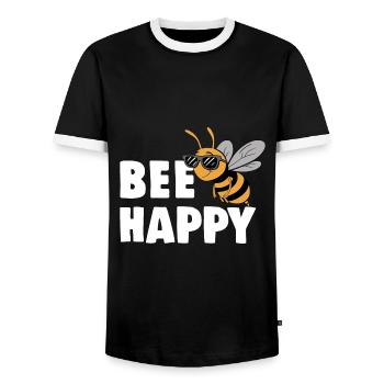 Drôle d’abeille avec le dicton Bee Happy - T-shirt contrasté Homme - noir/blanc - Devant - AI Model Female 172 light (172cm) & AI Model Male 178 light (178cm)