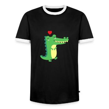 Cute Crocodile Alligator Lovely Heart Love - Männer Kontrast-T-Shirt - Schwarz/Weiß - Vorne - AI Model Female 172 light (172cm) & AI Model Male 178 light (178cm)