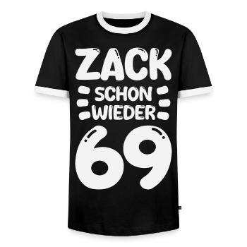 Zack 69 again! Birthday - Men's Ringer Shirt - black/white - Front - AI Model Female 172 light (172cm) & AI Model Male 178 light (178cm)