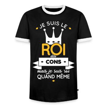 I am the king of idiots - Men's Ringer Shirt - black/white - Front - AI Model Female 172 light (172cm) & AI Model Male 178 light (178cm)