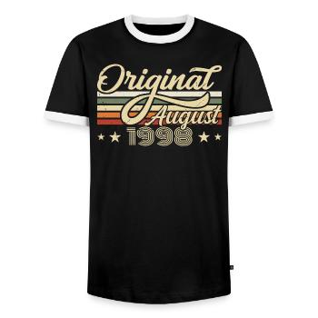 August 1998 Birthday August 1998 - Original 1998 - Men's Ringer Shirt - black/white - Front - AI Model Female 172 light (172cm) & AI Model Male 178 light (178cm)