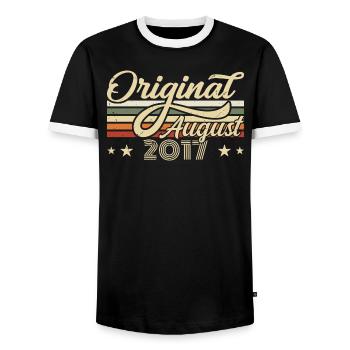August 2017 birthday August 2017 - Original 2017 - Men's Ringer Shirt - black/white - Front - AI Model Female 172 light (172cm) & AI Model Male 178 light (178cm)