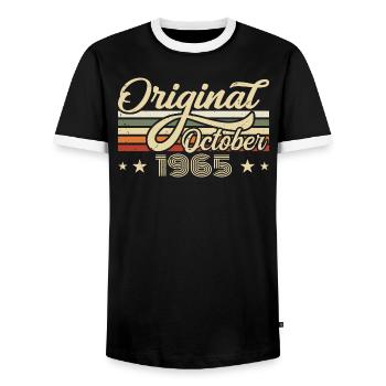 October 1965 Birthday in October - October 1965 - Men's Ringer Shirt - black/white - Front - AI Model Female 172 light (172cm) & AI Model Male 178 light (178cm)