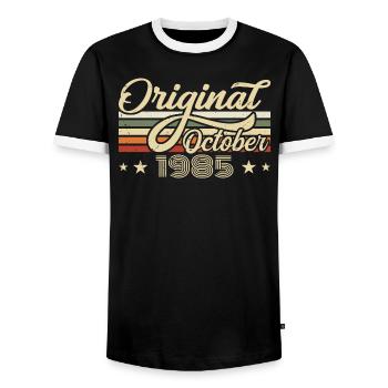 Octobre 1985 Anniversaire en Octobre - Octobre 1985 - T-shirt contrasté Homme - noir/blanc - Devant - AI Model Female 172 light (172cm) & AI Model Male 178 light (178cm)