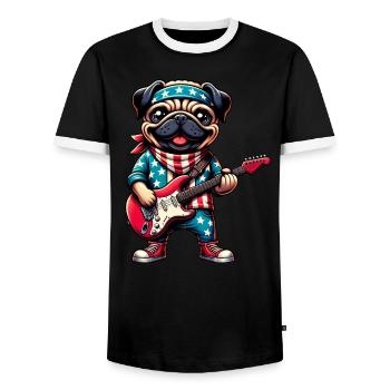 Pug Guitarist - Men's Ringer Shirt - black/white - Front - AI Model Female 172 light (172cm) & AI Model Male 178 light (178cm)