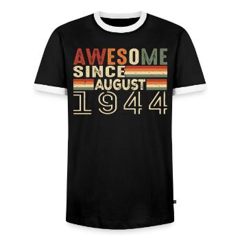 Août 1944 Vintage Cadeau d’Anniversaire 80 Ans - T-shirt contrasté Homme - noir/blanc - Devant - AI Model Female 172 light (172cm) & AI Model Male 178 light (178cm)