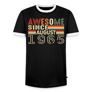 August 1965 Vintage Birthday Gift 59 Years - Men's Ringer Shirt - black/white - Front - AI Model Female 172 light (172cm) & AI Model Male 178 light (178cm)