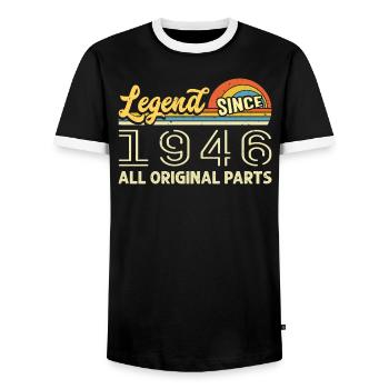 Légendaire depuis 1946 Anniversaire 1946 Né en 1946 - T-shirt contrasté Homme - noir/blanc - Devant - AI Model Female 172 light (172cm) & AI Model Male 178 light (178cm)