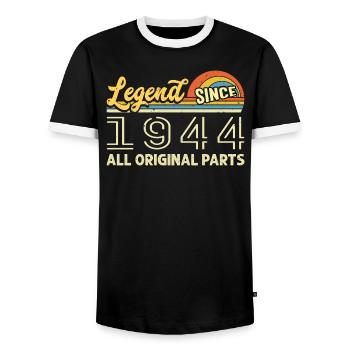 Legendary since 1944 Birthday 1944 Born 1944 - Men's Ringer Shirt - black/white - Front - AI Model Female 172 light (172cm) & AI Model Male 178 light (178cm)