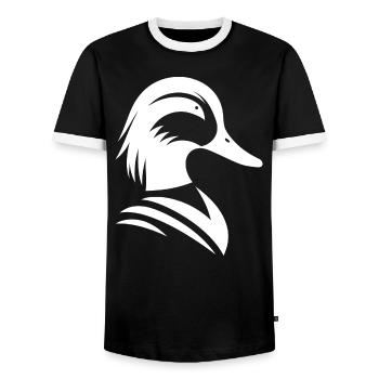 Minimalist Duck Silhouette Portrait - Men's Ringer Shirt - black/white - Front - AI Model Female 172 light (172cm) & AI Model Male 178 light (178cm)