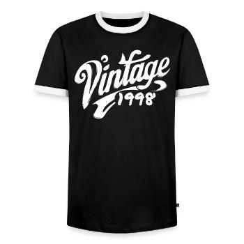 Vintage 1998 Jahrgang 1998 Geburtstag 1998 Retro - Männer Kontrast-T-Shirt - Schwarz/Weiß - Vorne - AI Model Female 172 light (172cm) & AI Model Male 178 light (178cm)