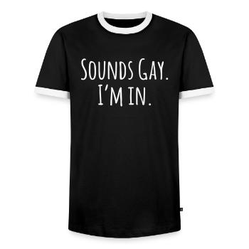 Gay Pride Sounds gay I'm in - Men's Ringer Shirt - black/white - Front - AI Model Female 172 light (172cm) & AI Model Male 178 light (178cm)