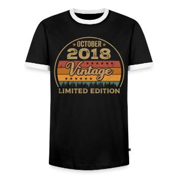 Millésime Octobre 2018 Cadeau d’anniversaire - 2018 - T-shirt contrasté Homme - noir/blanc - Devant - AI Model Female 172 light (172cm) & AI Model Male 178 light (178cm)