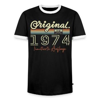 Original 1974 Vintage 1974 Geburtstag Retro 1974 - Männer Kontrast-T-Shirt - Schwarz/Weiß - Vorne - AI Model Female 172 light (172cm) & AI Model Male 178 light (178cm)